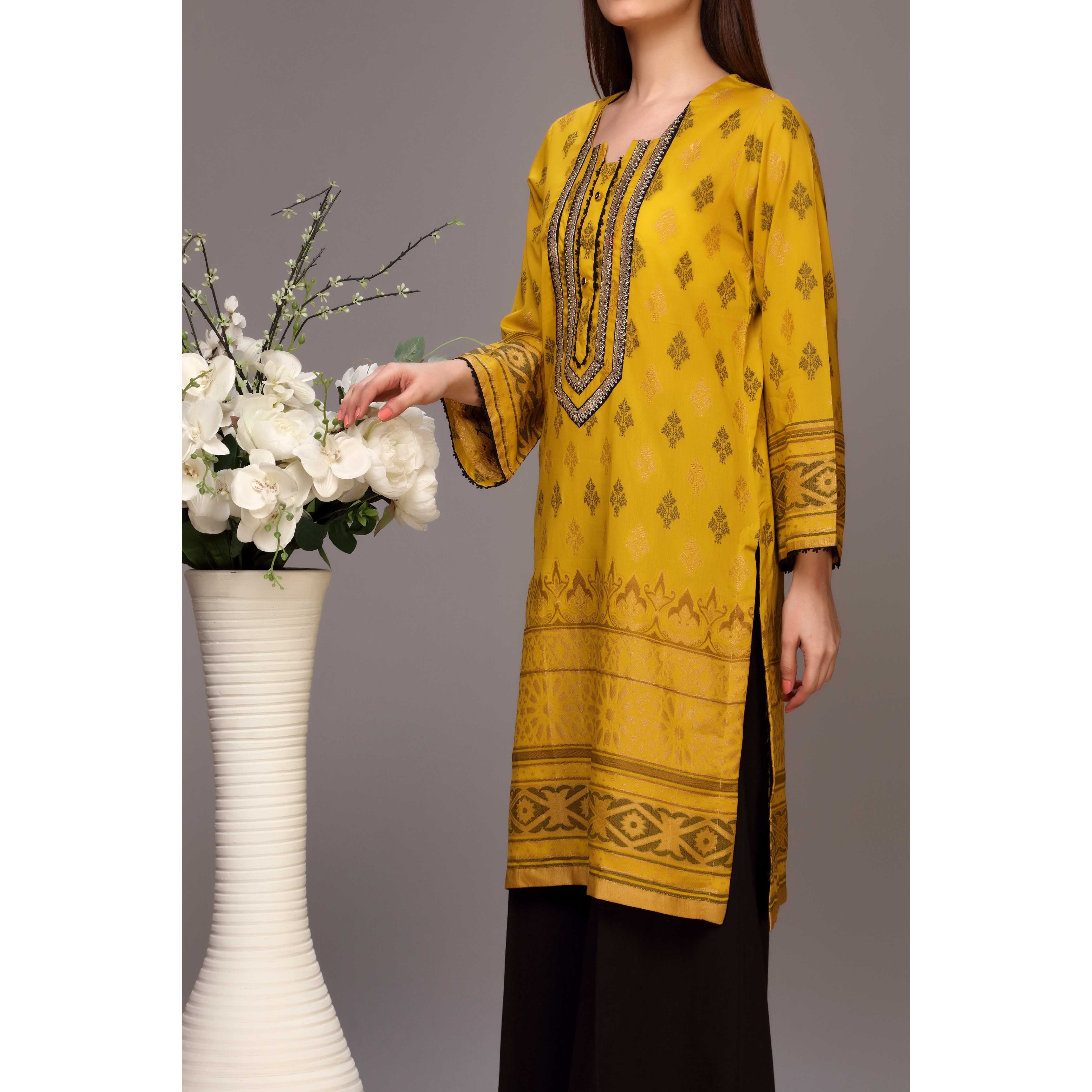 Yellow Color Jaquard Embellsihed Shirt PS2145 - Image 2
