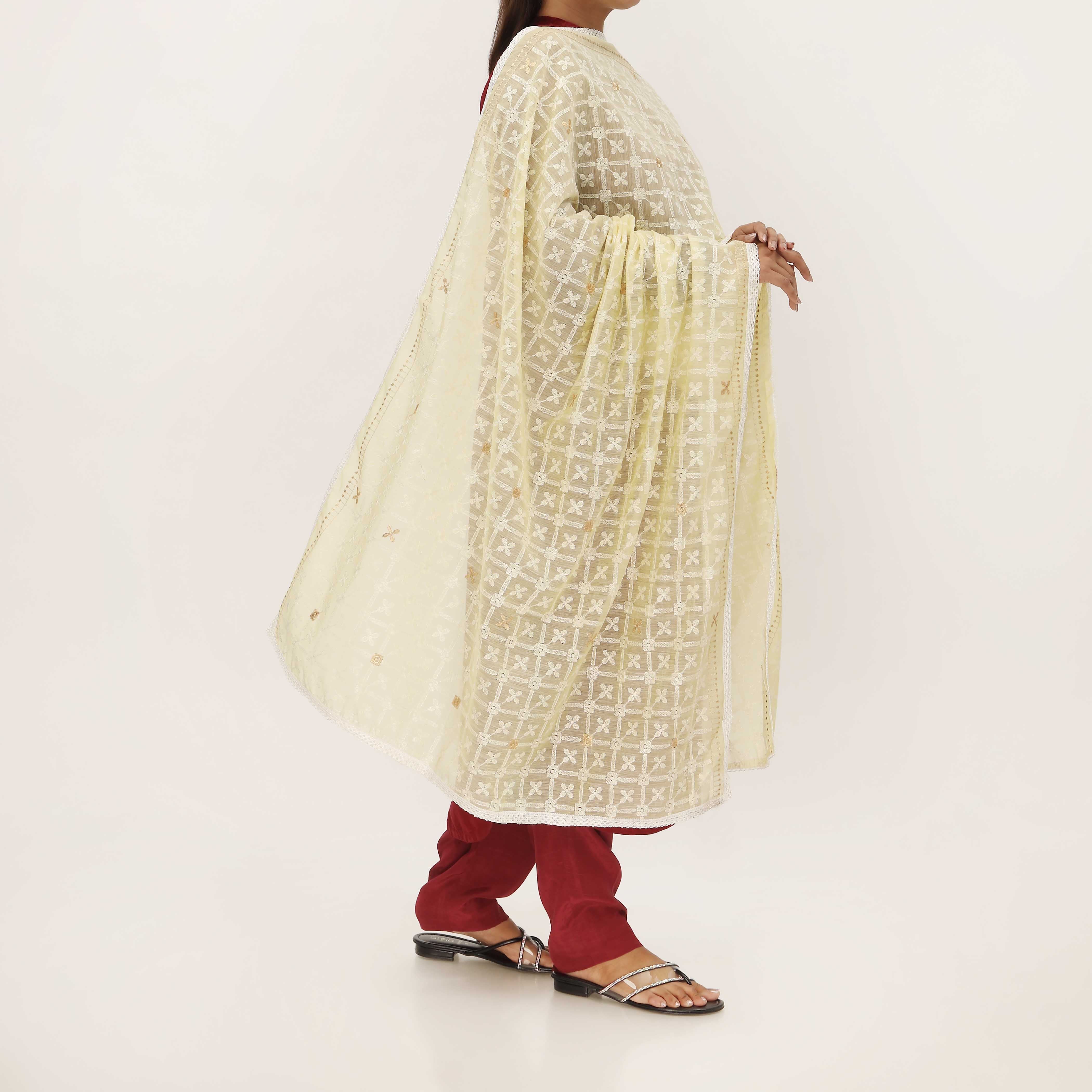 Yellow Embroidered Dupatta PD5426 - Image 2
