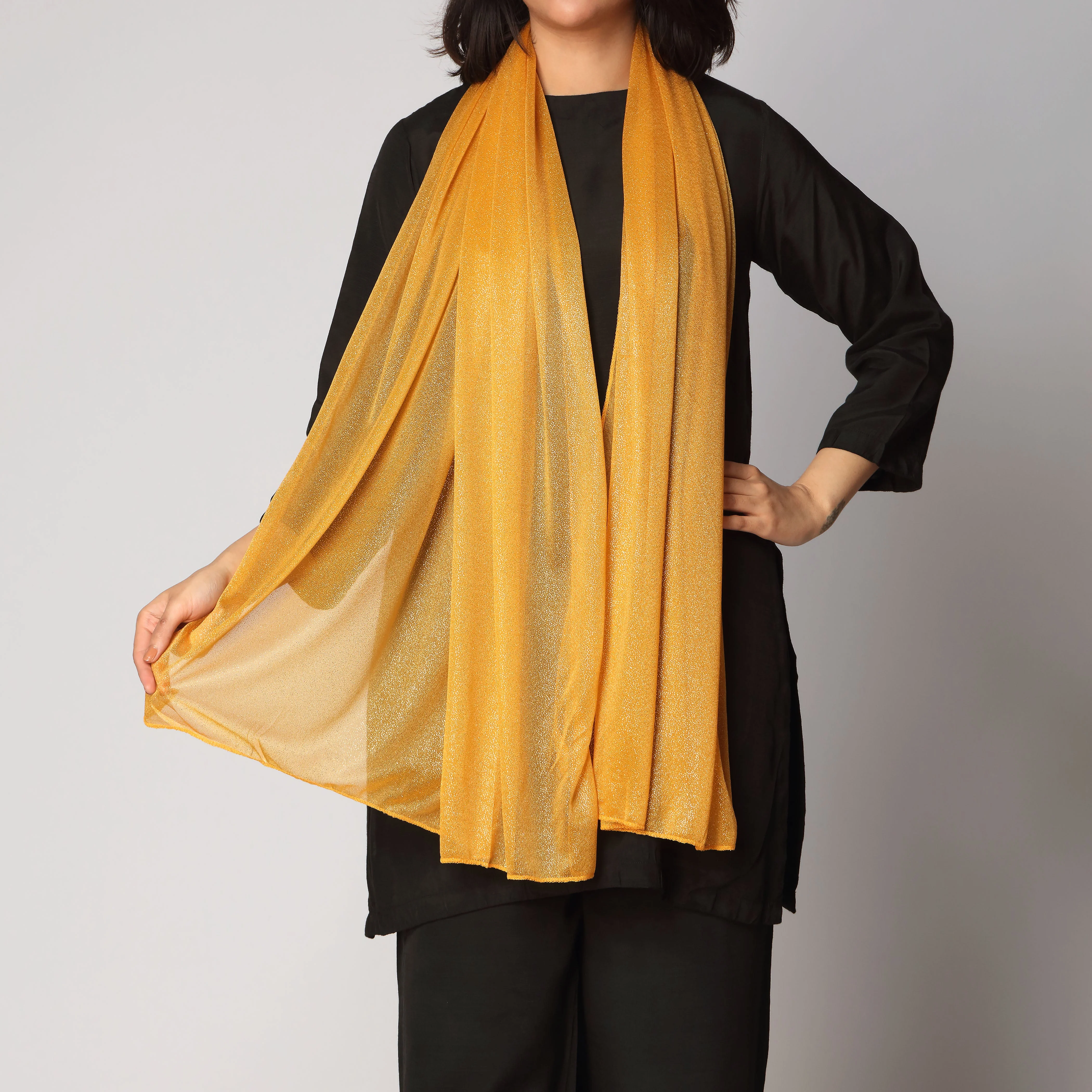 Yellow Golden Foil Printed Stole PS3765 - Image 2