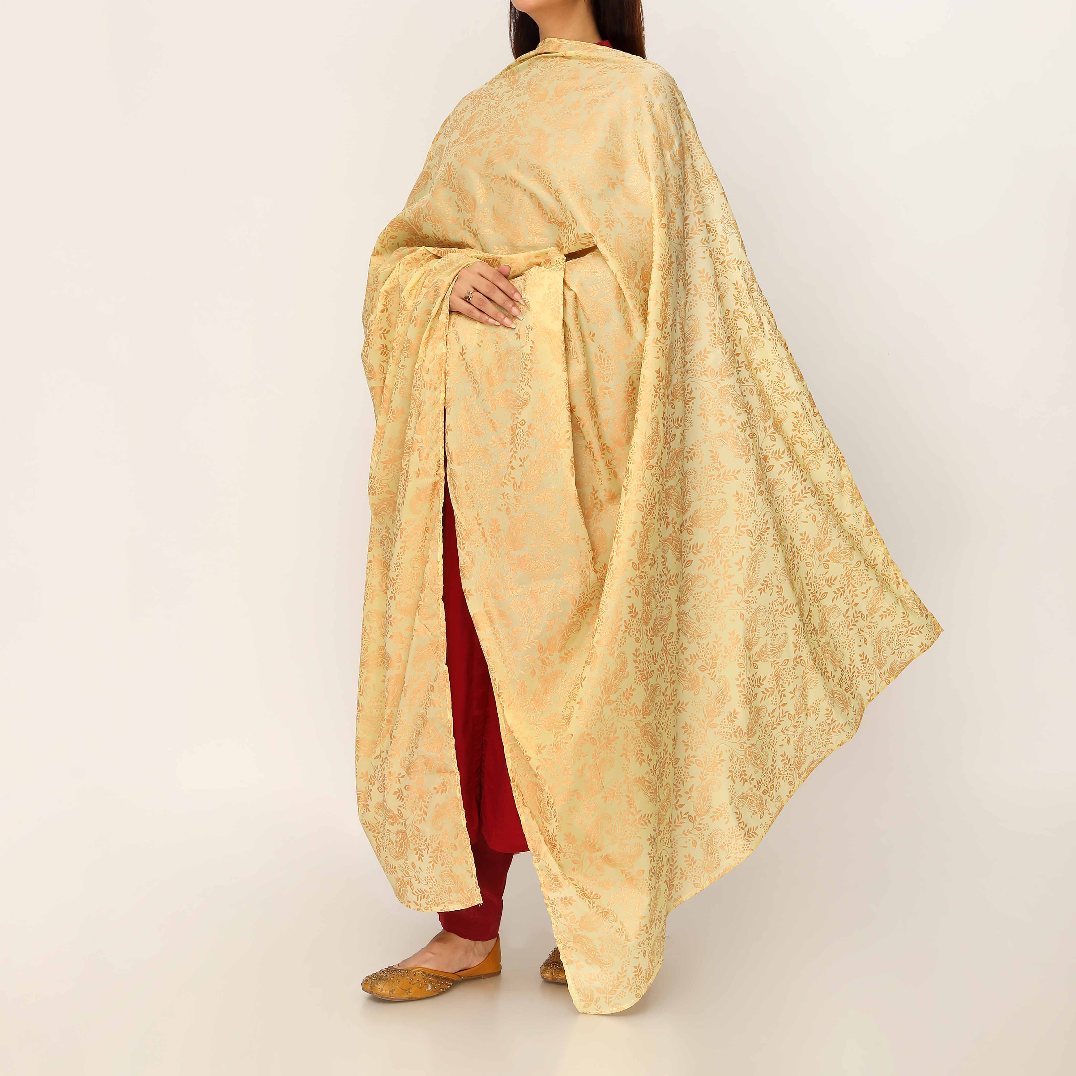 Yellow Plain Chiffon Dupatta PD5501 - Image 3