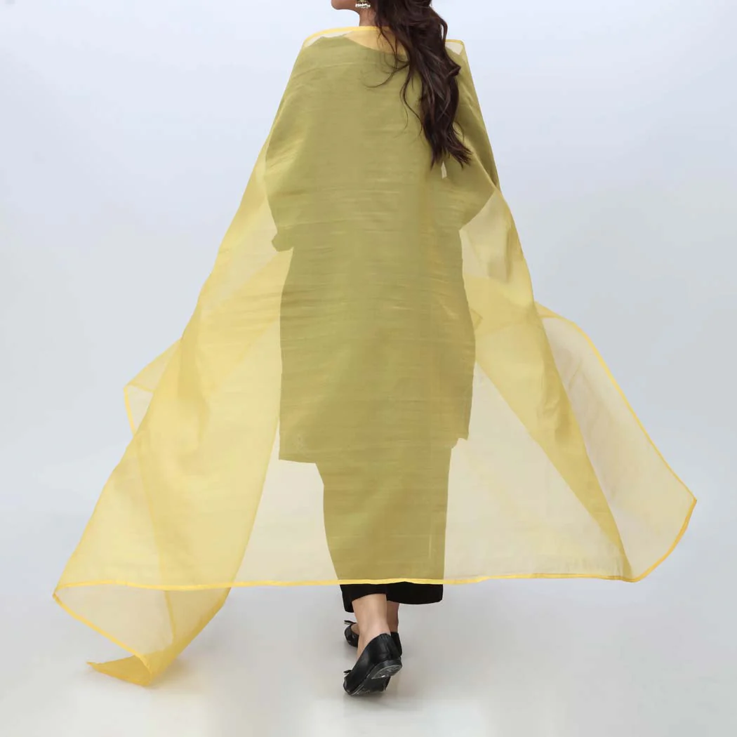 Yellow Plain Organza Dupatta PS4702 - Image 2
