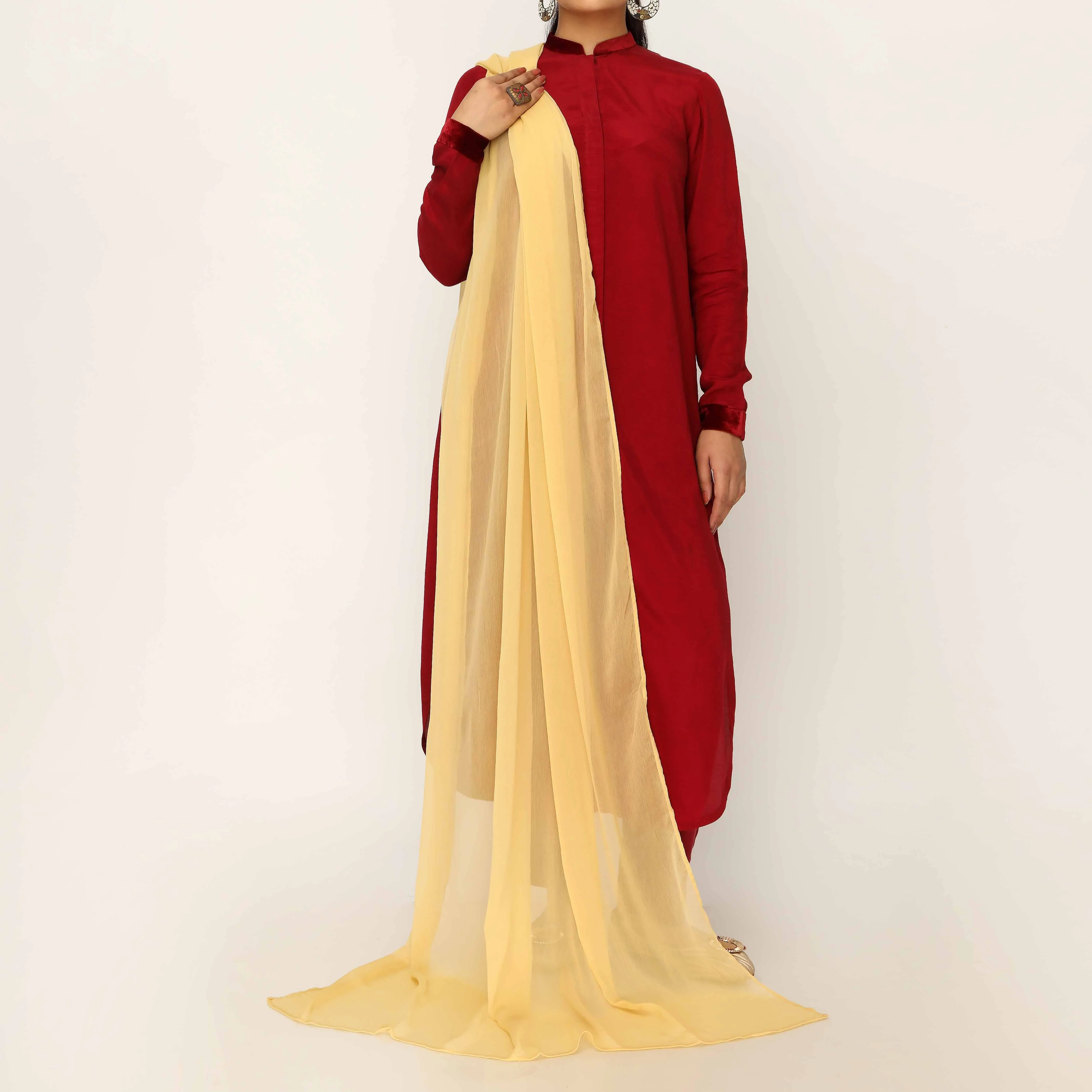 Yellow Raw Silk Dupatta PD5579 - Image 2